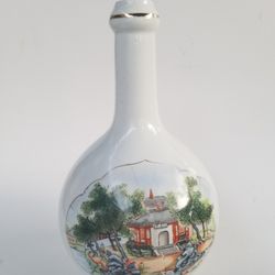 Vintage  Chinese Porcelain Bottle with Landscape Scene. Read