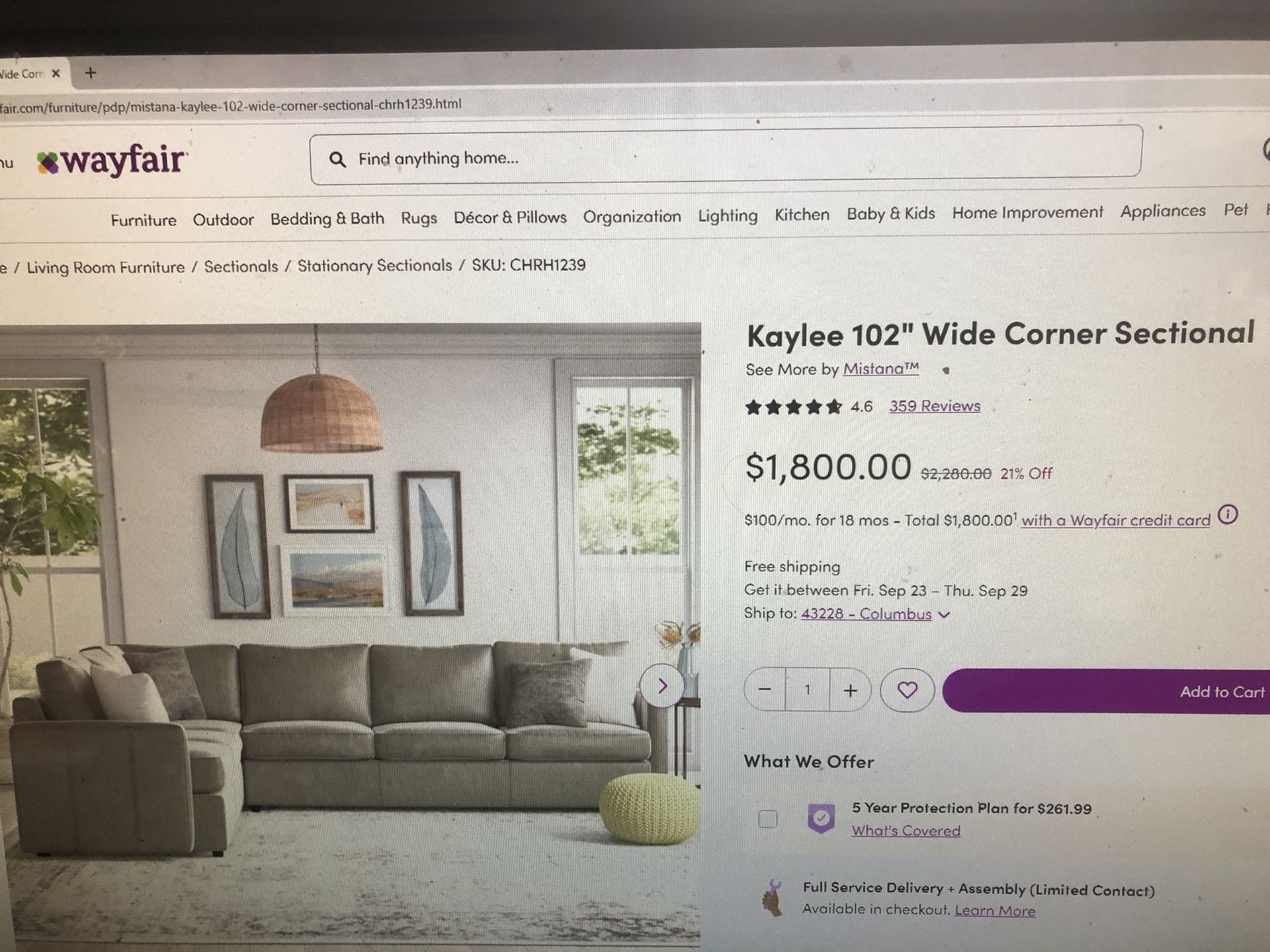 Brand New Right Arm Sofa Still In The Plastic