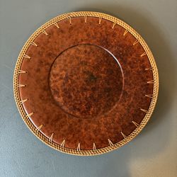 Vintage Faux Tortoise Shell Charger Plate/Tray With Wicker Rim 14" Heavy. Pier 1