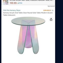Homary Acrylic End Table Clear Round Side Table Modern Accent Table Iridescent