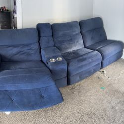 Navy Blue 5 Piece Recliner Sorta Set, With Cup Holders & Storage Console. 