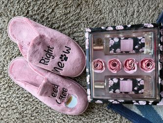 Pink Slippers and Bath Gift Set Bundle