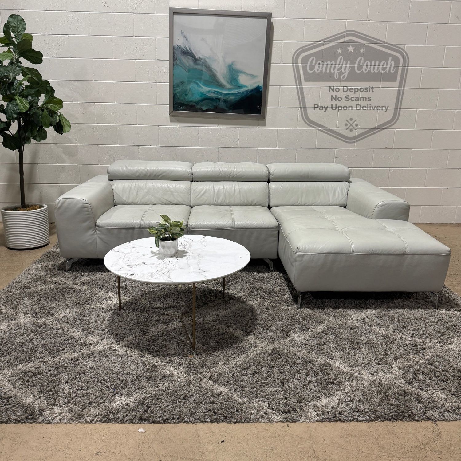 ๐๏ธWhite Genuine Leather Sectional Sofa (Delivery Available!! )