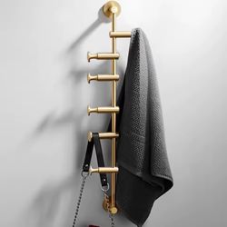 Wall Mount Coat Hooks Coat Rack for Clothes Handbags Towel Hat Storage Stand Hanger Space Saving 6 Hooks 20Kg for Bedroom Hotel Golden