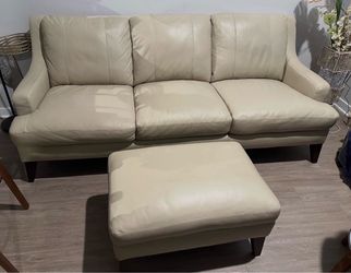 Beige Leather Sofa and Ottoman