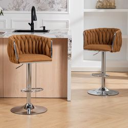 Adjustable Swivel Bar Stools with Woven Backs, Set of 2 - Caramel