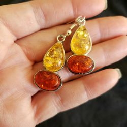 Silver and Amber Fashion Earrings