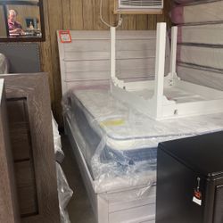 Queen size headboard, footboard rails, and brand new mattress set for only $1000