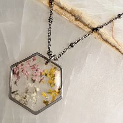 Vintage Sterling Silver Dry Flower Necklace