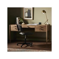 Four Hands Glenview Solid Wood Writing Desk – Weathered Oak Executive Office Desk