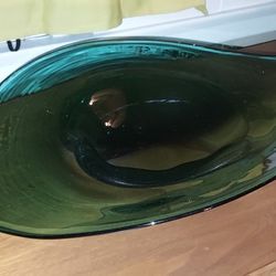 Enormous MCM 1960s Glass Centerpiece Bowl Compote Teal