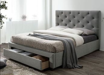 Brand New Grey Queen Platform Storage Bed Frame (Available in California & Eastern King)