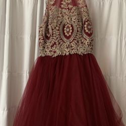 Maroon / Burgundy / Red And Gold Dress
