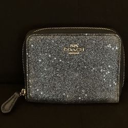 Small Coach Zip around Midnight blue silver sparkle star glitter limited edition wallet