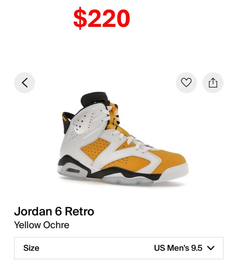 Jordan 6 Retro Yellow Ochre (9.5)