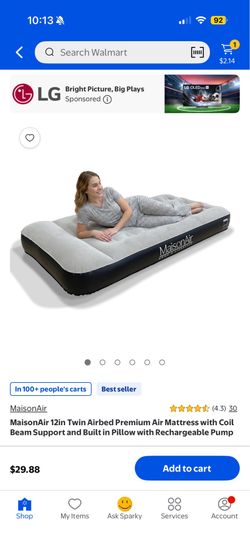 MaisonAir 12in Twin Airbed Premium Air Mattress with Coil Beam Support and Built in Pillow with Rechargeable Pump