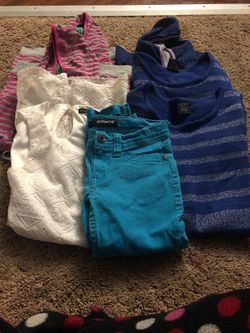 Girls 3dress (size 6)and sweater(size 5t) pants(size 7)