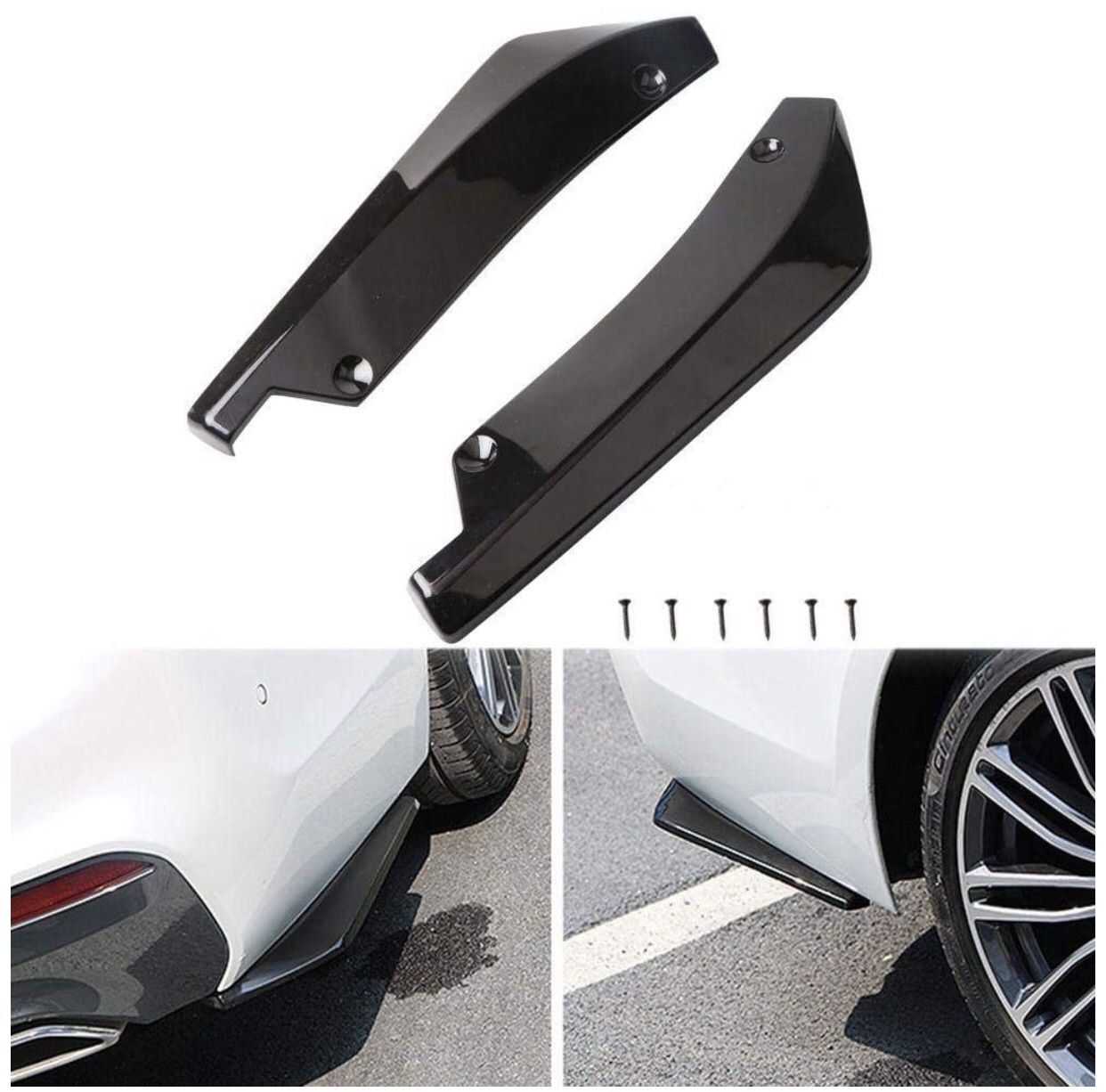 2Pcs Car Universal Rear Bumper Lip Diffuser Splitter Canard Protector Black