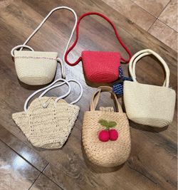 Lot of 5 toddler girl Woven Straw Bags