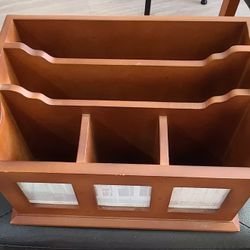 Dark Wooden Desk Organizer w/ 3 Photo Frames