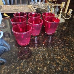 7 Vintage Ruby Red  Hand Blown Cups