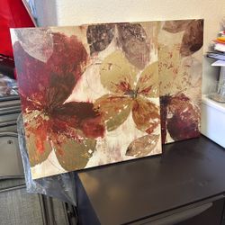 Set Of Two 22x22 Inch. Flower Canvas 