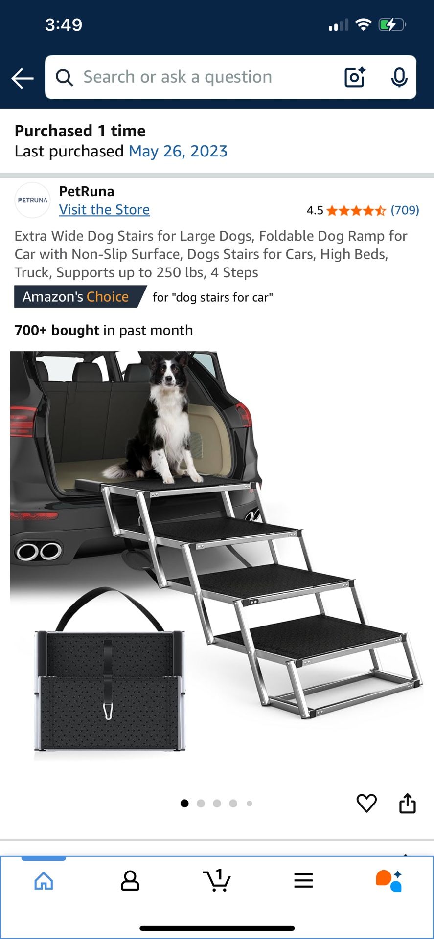 PetRuna Extra Wide Folding Dog Stairs
