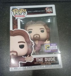 Funko Pop! Movies #1414 vinyl figure of The Dude from The Big Lebowski featuring a 2023 SDCC exclusive sticker.