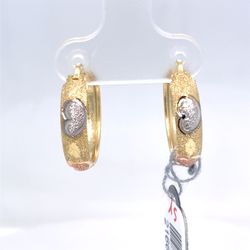 14Kt Tri Color Gold Satin Hearts Hoop Earrings 1.73g 4x18 216635/8