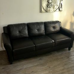 Romeo 31.5 in. Java Faux Leather Microfiber 3-Seater English Rolled Arm Sofa with Removable Cushions