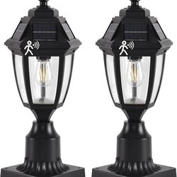 New Solar Outdoor Post Lights (2 Pack) Driveway, Walkway, & Fence Lanterns Black