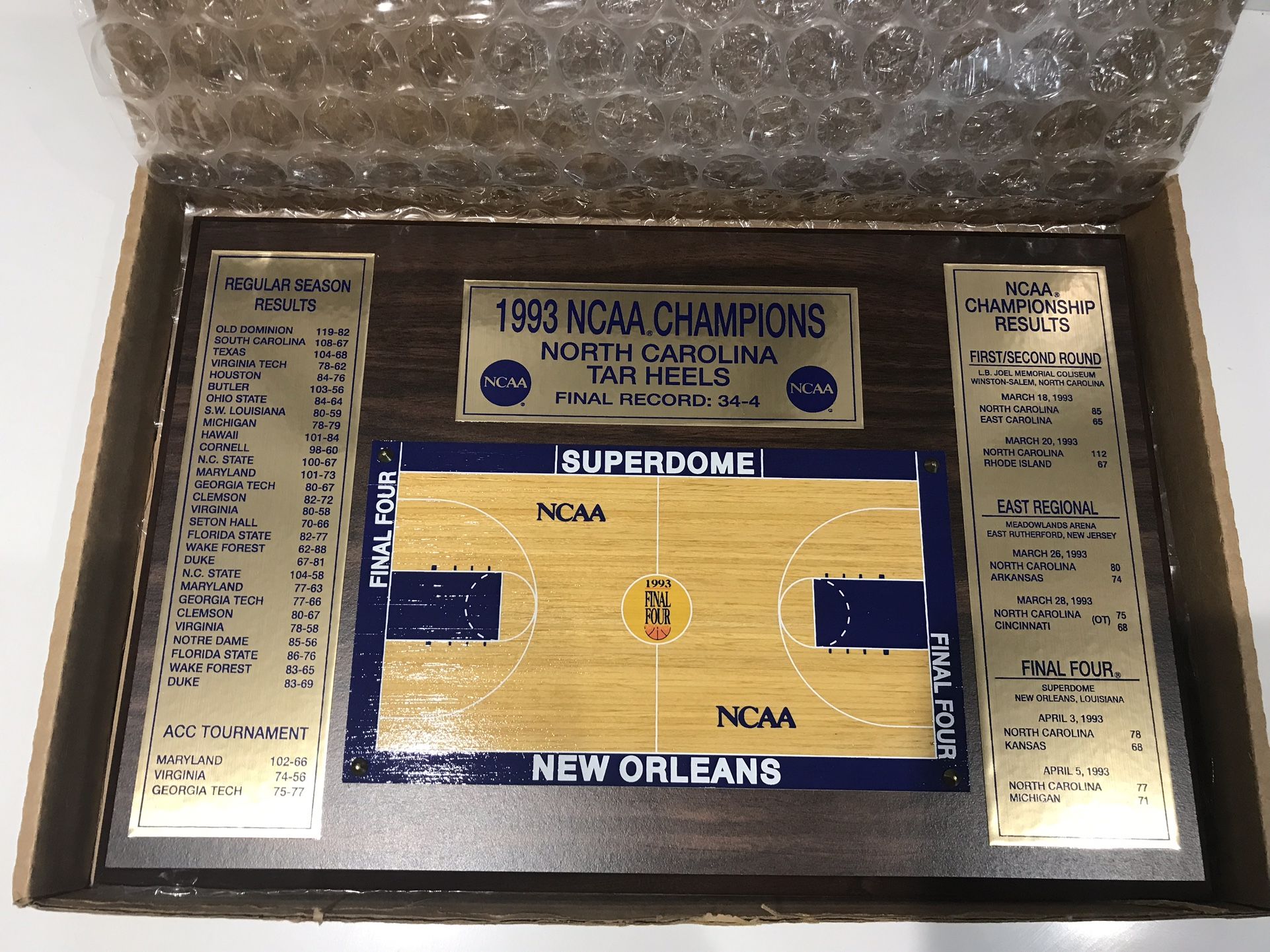 1993 NCAA Champions North Carolina Plaque