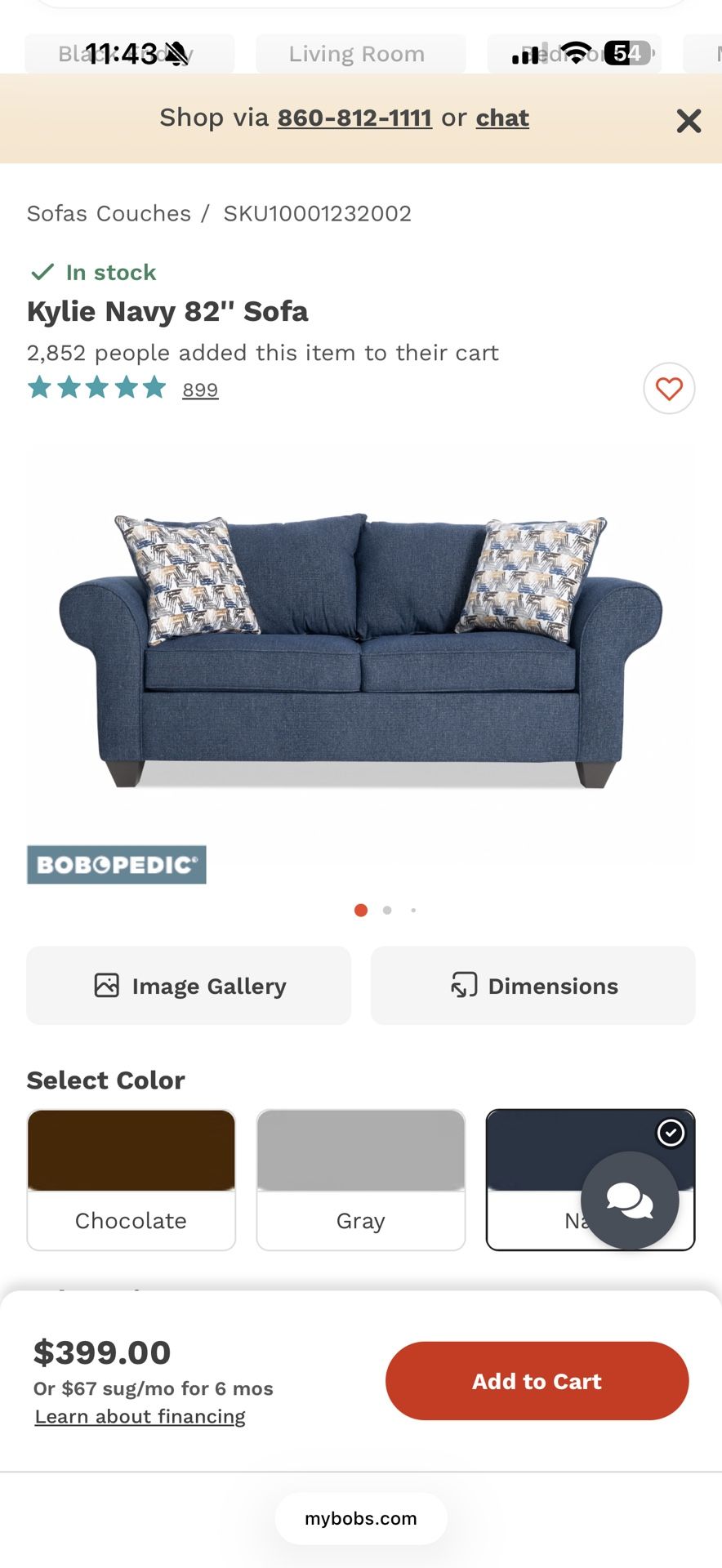 Kylie Blue 82” Sofa from Bobs Furniture