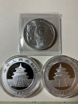 Chinese Panda African Lion Silver 1 Oz .999 3 Coin Lot
