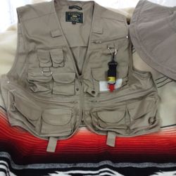 (2) PIECE LOT    FLY FISHING VEST AND HAT