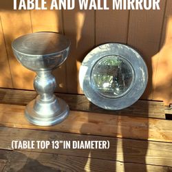 Vintage Table And Wall Mirror Cast Aluminum 