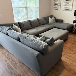 Living Spaces Sofa/Couch & Ottoman - Grey Velvet Soma Down 158" 3 Piece Sectional
