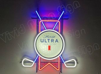 Michelob Ultra Beer Ribbon Golf 24"x22" Vivid LED Neon Sign Light