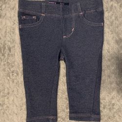 Levi Jean Knit Legging with Pink Stitching in 12M