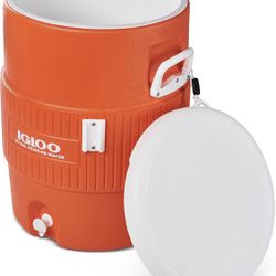Igloo 10 Gallon Portable Sports Cooler Water Beverage Dispenser with Flat Seat Lid, Insulated Beverage Dispenser, Orange/White 