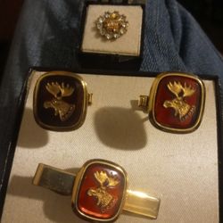 Vintage Moose Lodge Cufflinks, Tie Clip, & Pin