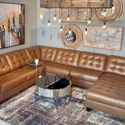 Ashley Baskove Auburn Real Leather Sectional Couch 👍 Easy Apply Finance 