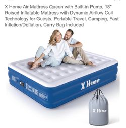 18” Queen size air mattress with built-in pump, new