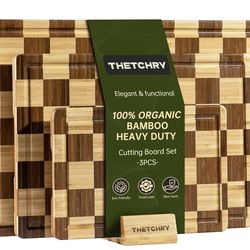 3 Pack Checkered Bamboo Cutting Board Set