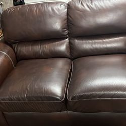 Two Brown Leather Sofas 