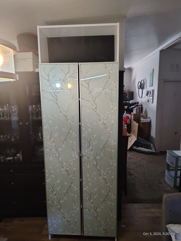 Wooden Shelves w/Glass Doors