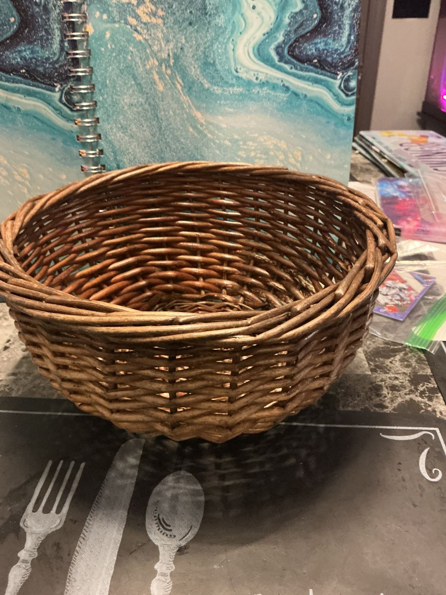 Vintage Wicker basket bowl 5x10