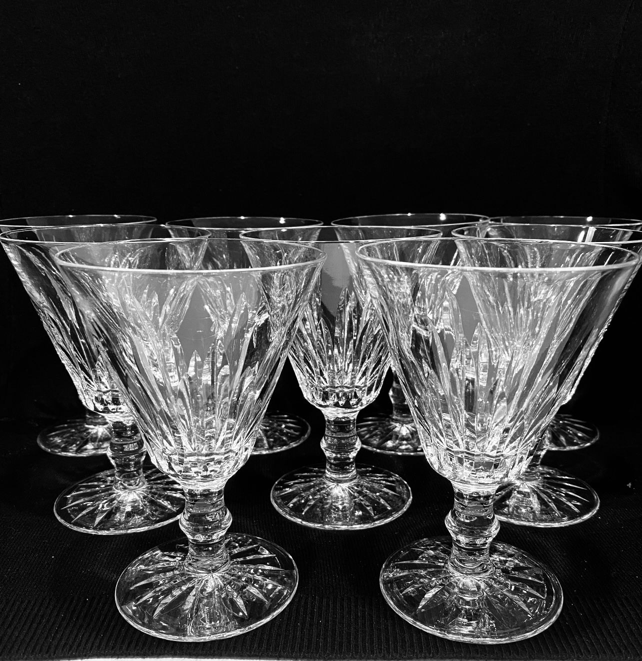 Vintage WATERFORD Eileen Water Goblets Set of 9 Crystal Glasses 5 5/8”.