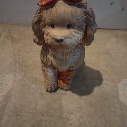 Sitting Dog Statue with Red Bow — Fall Decor