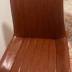 Brown Faux Leather Dining Chair Gold Legs(set of 2)